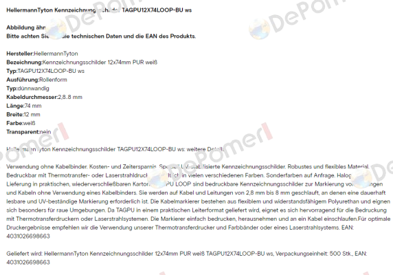 TAGPU12X74- LOOP Hellermann Tyton
