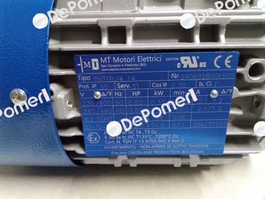MT-TN 71b 4p 0.37Kw 230/400V.50Hz B14-8f IP55 cl.F IE2 Motori Elettrici