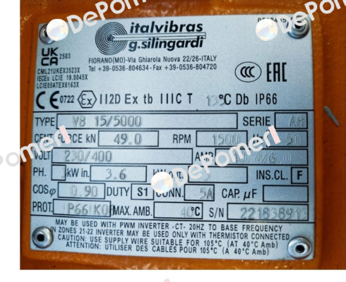 VB 15/5000, 230/400 V, 50 Hz, 1500 1/min Italvibras