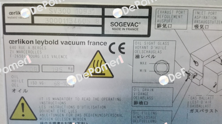 Plate Valves For Vacuum PumpMOD: Sogevac SV 300 10931 LEYBOLD  Leybold