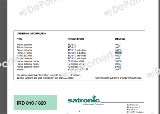 IRD 820 Industrial, 16202 - IRD820 Satronic