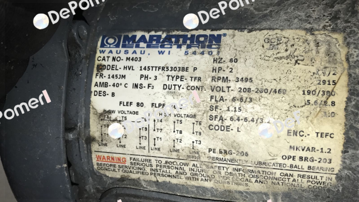 HVL 145TTFR5303BE P - obsolete , replaced by 145TTFR16013   Marathon (Regal)