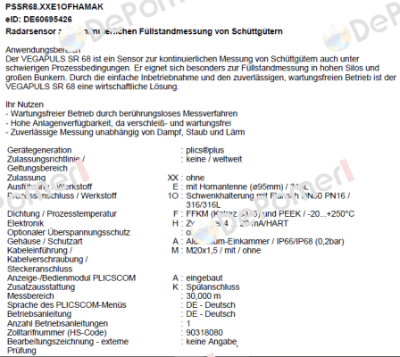 PSSR68.XXE1OFHAMAK (VEGAPULS SR 68) Vega