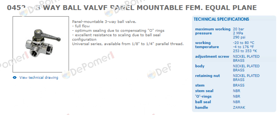 Handle for 0452 06 13  - 3 WAY BALL VALVE  Legris (Parker)