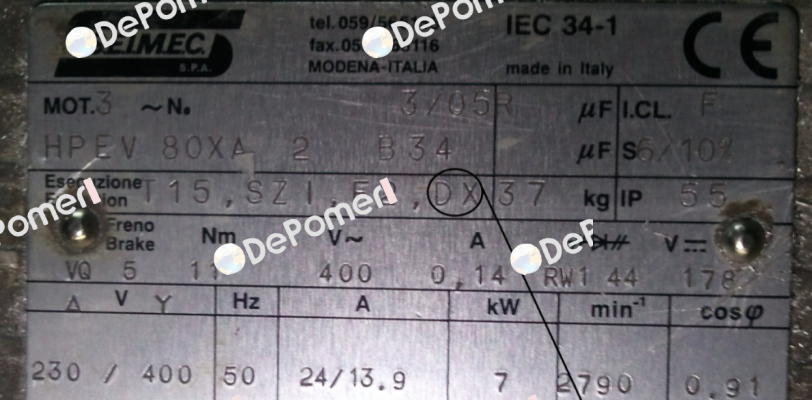 HPEV 80XA 2 230.400V-50Hz B34 (Right threaded shaft end)  Seimec (Rossi)