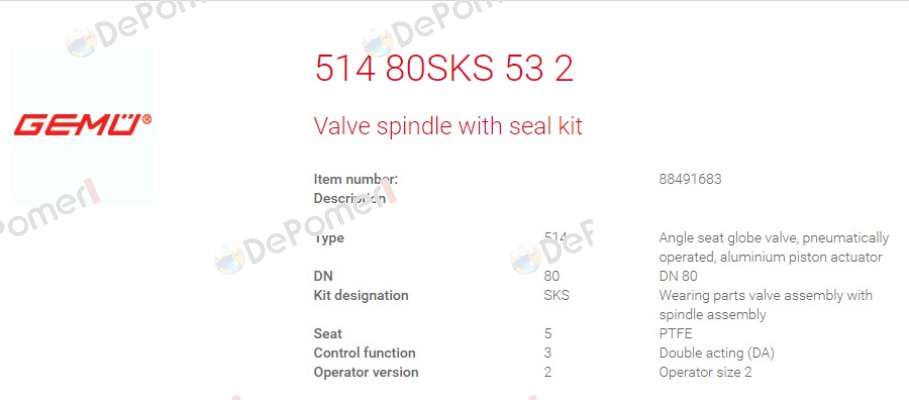 P/N: 88491683, Type: 514 80SKS 53 2 Gemü
