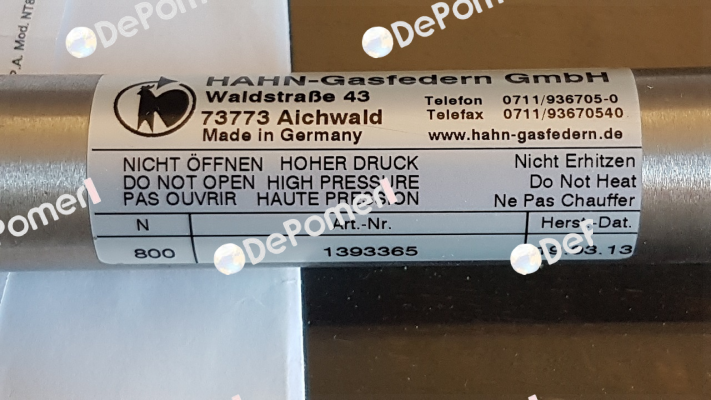 Z 10 28 0250 0 0675 PF30 PF30 00800N /1/4/5/V4 Hahn Gasfedern