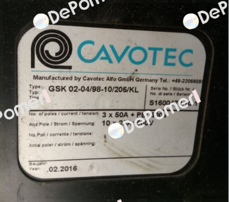 GSK 02-04/98-10/205/KL Cavotec