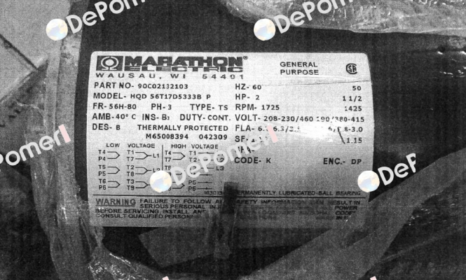 P/N: 90C02132103, Model: HQD 56T17D5333B P obsolete, replacement 5K49UN4086X Marathon (Regal)