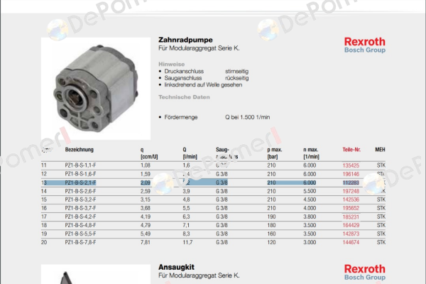 PZ1-B-S-2,1-F obsolete,alternative BR1 (2,00 ccm/U) Rexroth