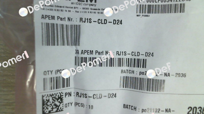 P/N: 210655 Type: RJ1S-CLD-D24 (pack x10) Idec