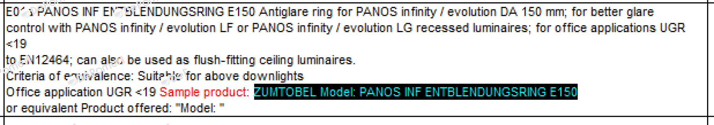 PANOS INF ENTBLENDUNGSRING E150  Zumtobel