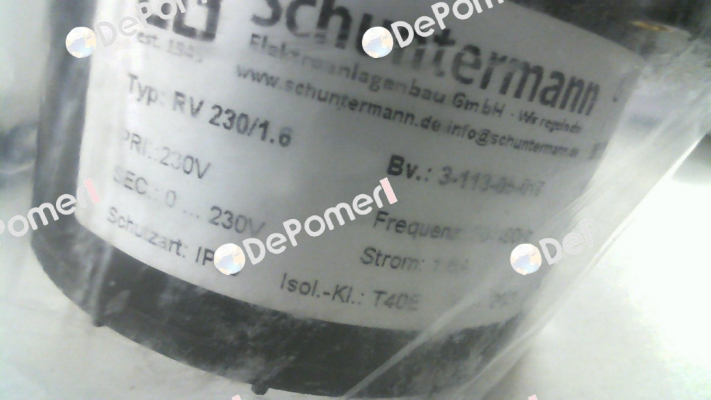 P/N: 311305010, Type: RV 230/1.6 Schuntermann Transformatoren