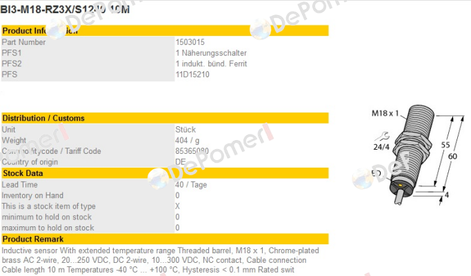 BI3-M18-RZ3X/S1240 Turck