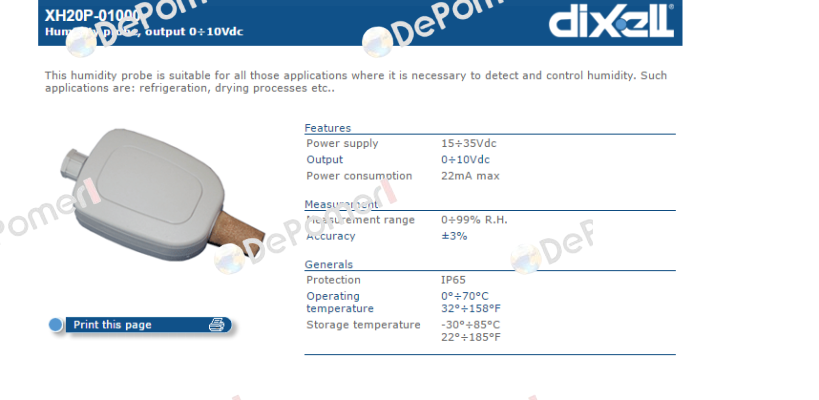 XH20P-01000 Dixell