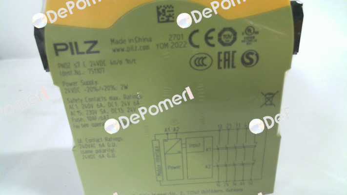 P/N: 751107 Type: PNOZ s7 C 24VDC 4 n/o 1 n/c Pilz